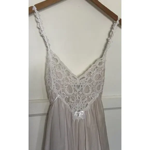 VTG Priamo Women’s Pink Lightweight Long Gown COTTON Size Small Lace 90s Neiman - Picture 2 of 5